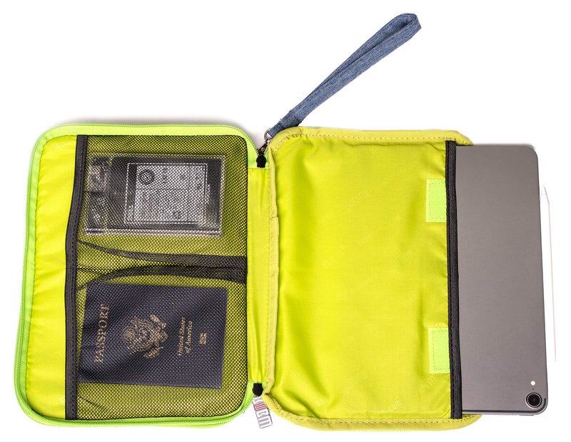 BUBM Three Layer Electronics Organizer and Travel Organizer for Tablet, Cables, and Chargers. Size XL Fit up to 10" Tablets. (Blue and Bright Green) - Image 3